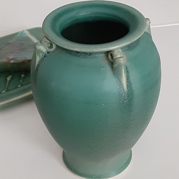 Jade green ceramic bathroom set - vase, soap dish, soap NEW - Picture 4 of 4